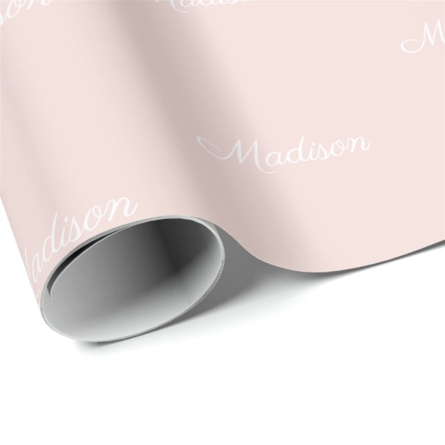 Chic blush pink custom script name text elegant wrapping paper (Roll Corner)