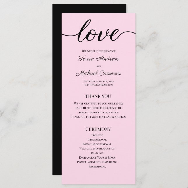  Chic Blush Pink Customizable Wedding Program Temp (Front/Back)