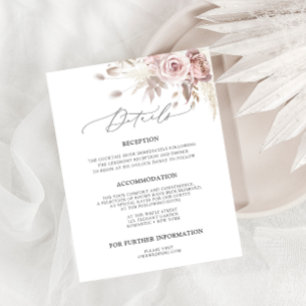 Chic Blush Pink Dusty Rose Floral Wedding Details Enclosure Card