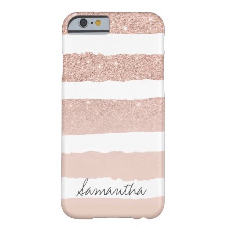 Chic Blush Pink Faux Rose Gold Stripes Custom Barely There Iphone 6 Ca