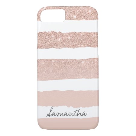 Chic Blush Pink Faux Rose Gold Stripes Custom Iphone 8/7 Case