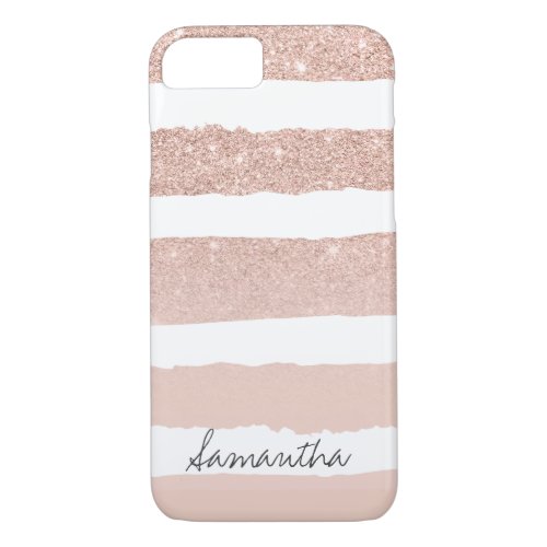 Chic blush pink faux rose gold stripes custom iPhone 87 case