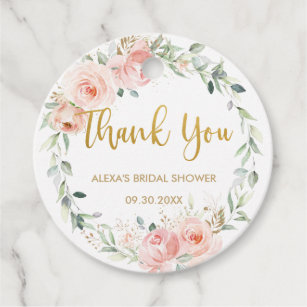 Pink Floral Geenery tags Set of 2 Blush Pink Flowers favor tags NATALIA Thank you tags Baby shower gift tags Blush Gold Greenery