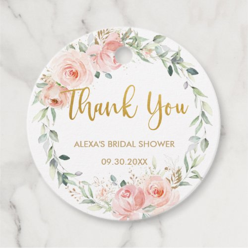 Chic Blush Pink Floral Baby Bridal Shower Birthday Favor Tags