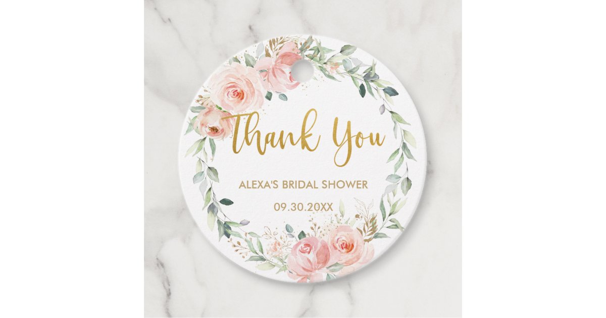Chic Blush Pink Floral Baby Bridal Shower Birthday Favor Tags | Zazzle