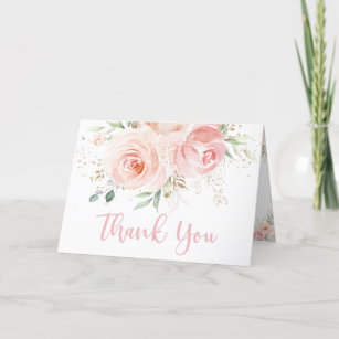 Chic Blush Pink Floral Baby Bridal Shower Wedding Thank You Card