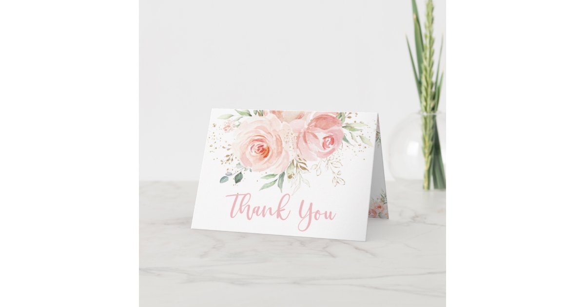 Chic Blush Pink Floral Baby Bridal Shower Wedding Thank You Card | Zazzle