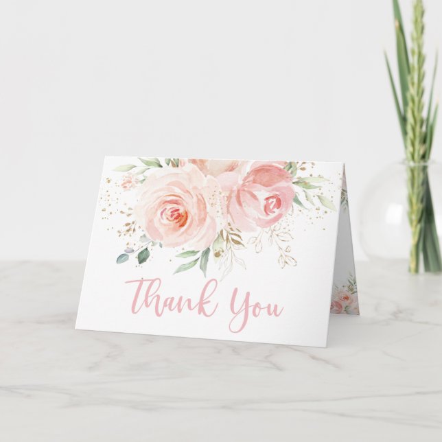 Chic Blush Pink Floral Baby Bridal Shower Wedding Thank You Card (Front)
