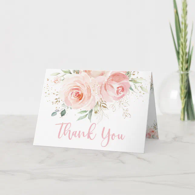 Chic Blush Pink Floral Baby Bridal Shower Wedding Thank You Card | Zazzle