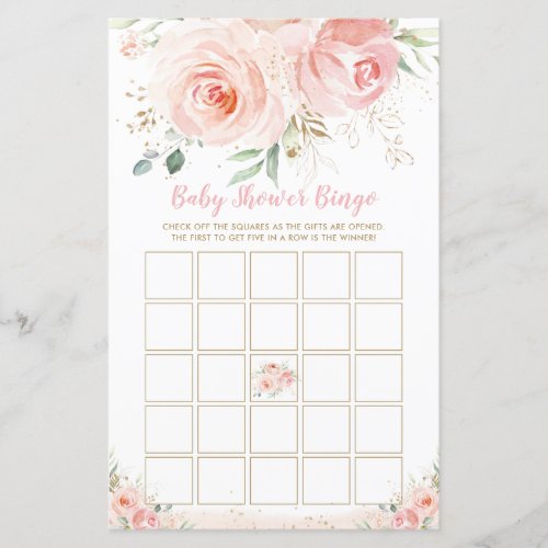 Chic Blush Pink Floral Baby Shower Bingo Game