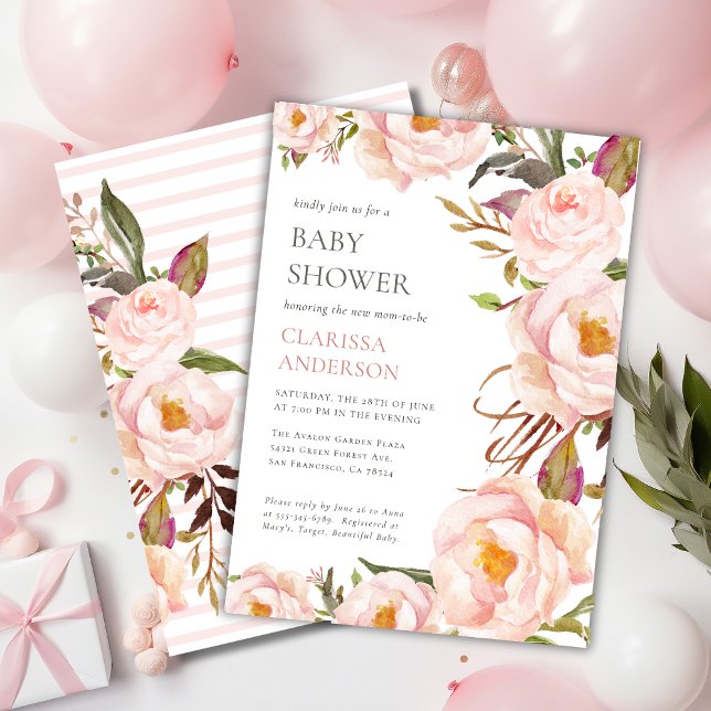 Chic Blush Pink Floral Baby Shower Invitation (Creator Uploaded)