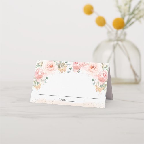 Chic Blush Pink Floral Butterflies Guest Name Plac Place Card