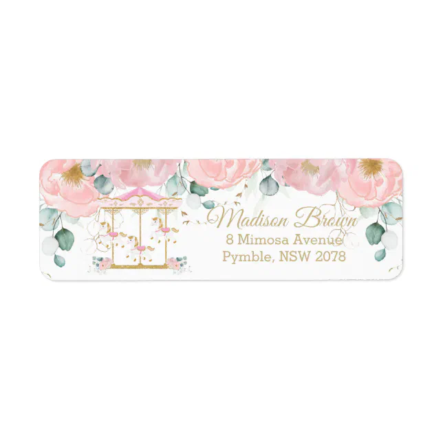 Chic Blush Pink Floral Carousel Return Address Label | Zazzle