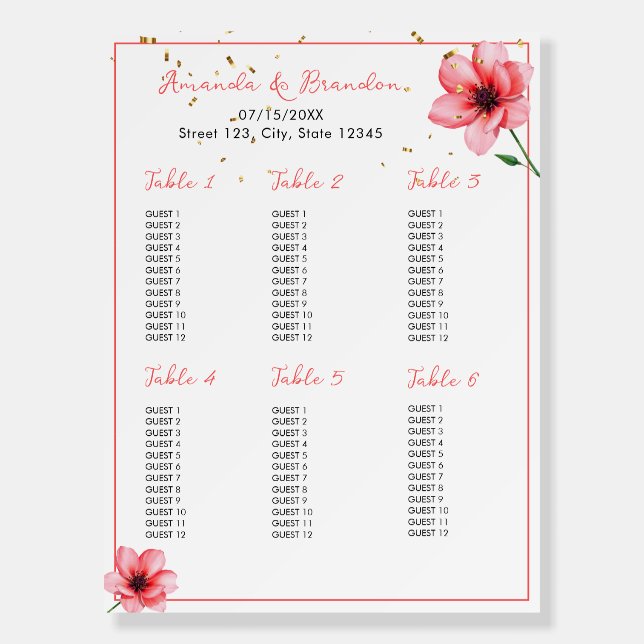 Chic Blush Pink Floral Confetti Frame Wedding Foam Board (Front)