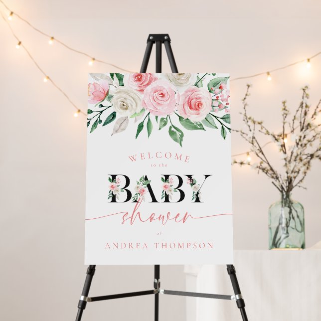 Chic Blush Pink Floral Girl Baby Shower Foam Board (In Situ (Stand))