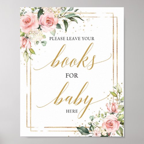 Chic blush pink floral gold books for baby sign