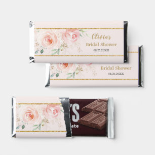 Chic Blush Pink Floral Gold Bridal Shower Hershey Bar Favors