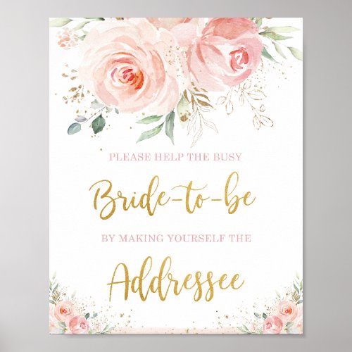 Chic Blush Pink Floral Gold Foliage Addressee Sign