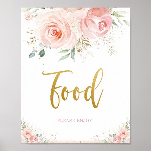 Chic Blush Pink Floral Gold Foliage Food Sign