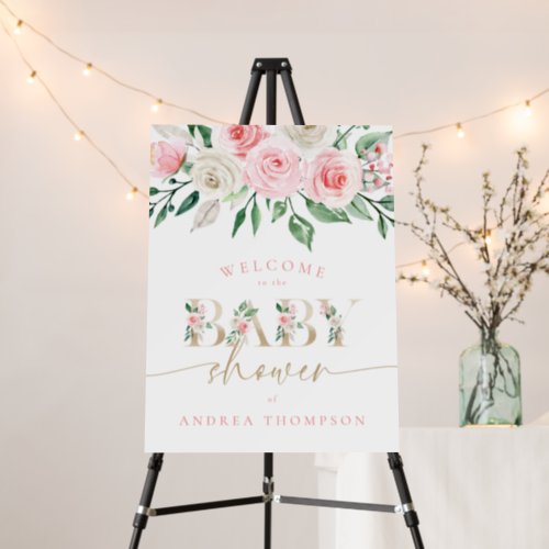 Chic Blush Pink Floral Gold Girl Baby Shower Foam Board