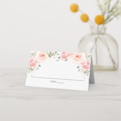 Chic Blush Pink Floral Gold Guest Name Place Card