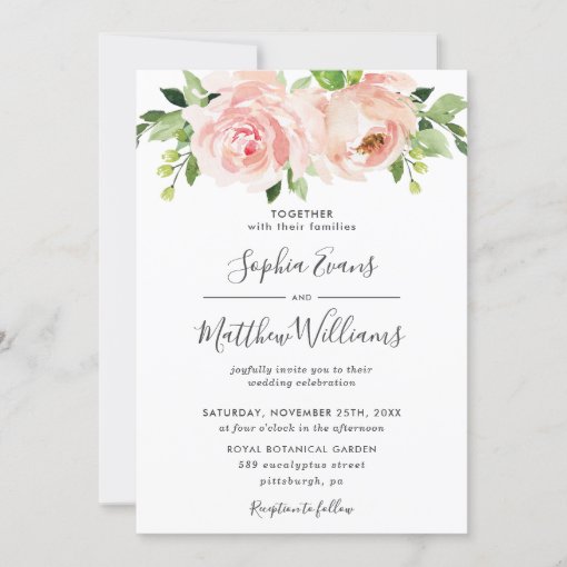 Chic Blush Pink Floral Greenery Wedding Invitation | Zazzle