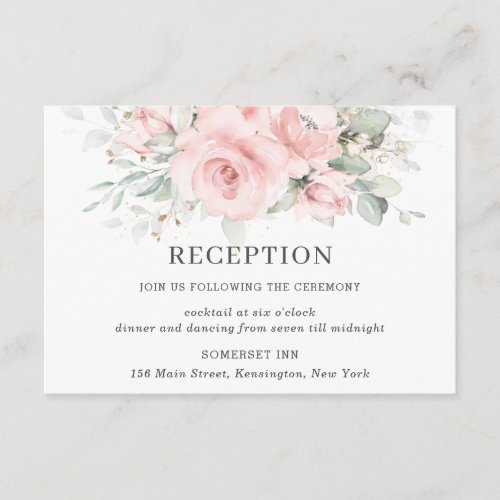 Chic Blush Pink Floral Greenery Wedding Reception Enclosure Card