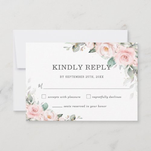 Chic Blush Pink Floral Greenery Wedding RSVP Card