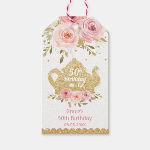 Chic Blush Pink Floral High Tea Party Birthday  Gift Tags