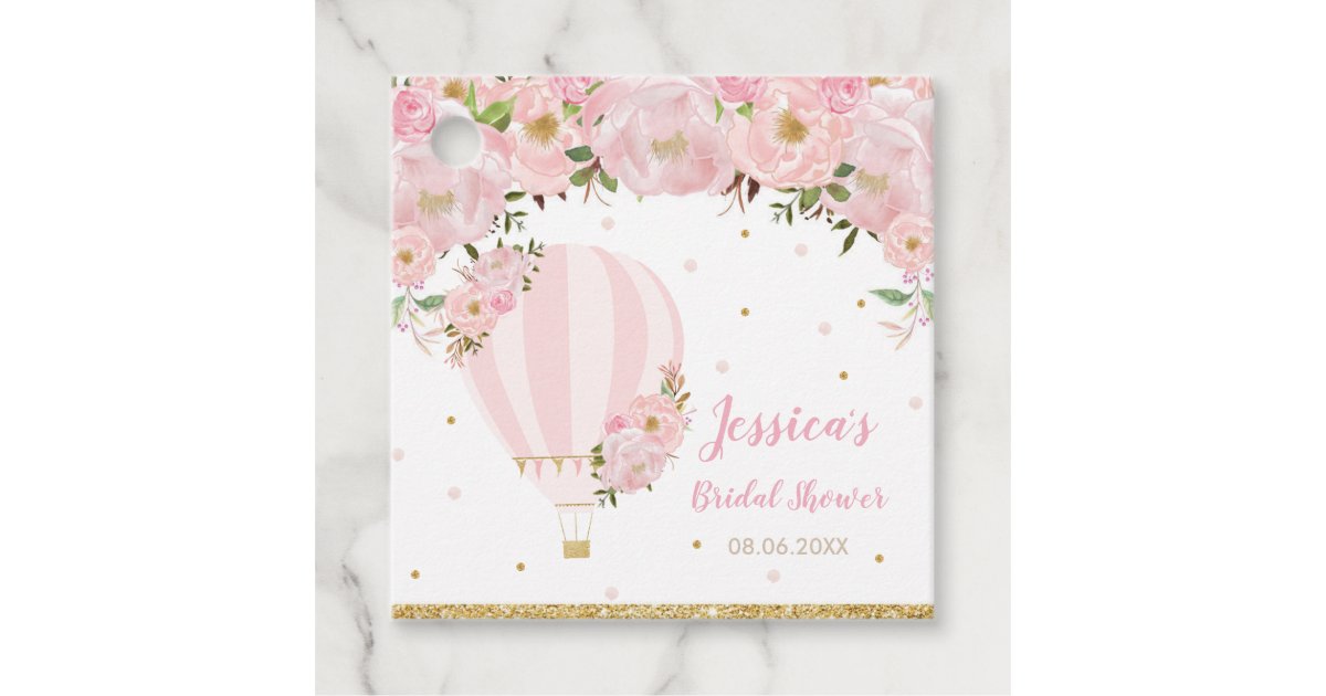 Chic Blush Pink Floral Hot Air Balloon Thank You F Favor Tags | Zazzle