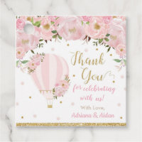 Chic Blush Pink Floral Hot Air Balloon Thank You Favor Tags