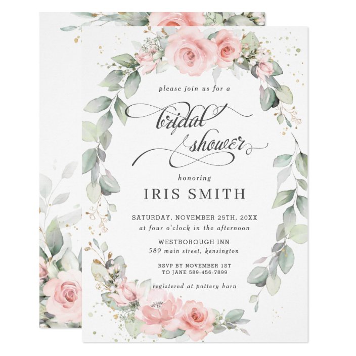 Chic Blush Pink Floral Leafy Wreath Bridal Shower Invitation | Zazzle.com