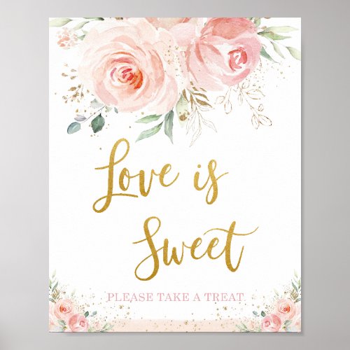 Chic Blush Pink Floral Love is Sweet Take a Treat Poster