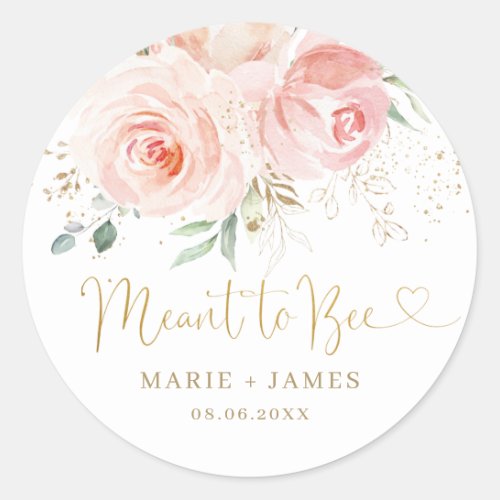 Chic Blush Pink Floral Meant to Bee Honey Jar  Classic Round Sticker