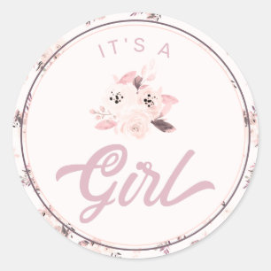Chic Blush Pink Floral New Baby It's a Girl Favor Classic Round Sticker