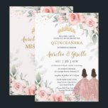Chic Blush Pink Floral Rose Gold Twins Quinceañera Invitation<br><div class="desc">This chic twins Quinceañera invitation features delicate watercolor blush pink floral and soft greenery foliage. Personalize it with your details easily and quickly, simply press the customise it button to further re-arrange and format the style and placement of the text. Also great for Sweet 16! (c) The Happy Cat Studio...</div>