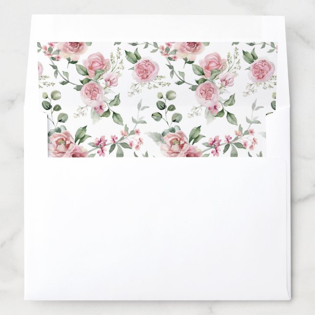 Chic Blush Pink Floral Roses Flower Greenery  Envelope Liner (In Envelope)