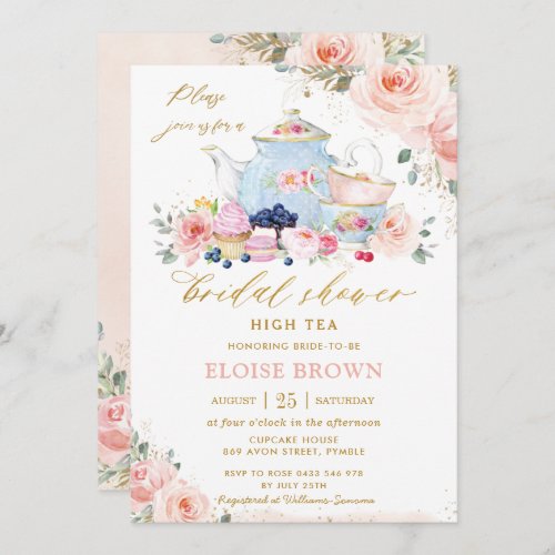 Chic Blush Pink Floral Tea Party Bridal Shower  Invitation