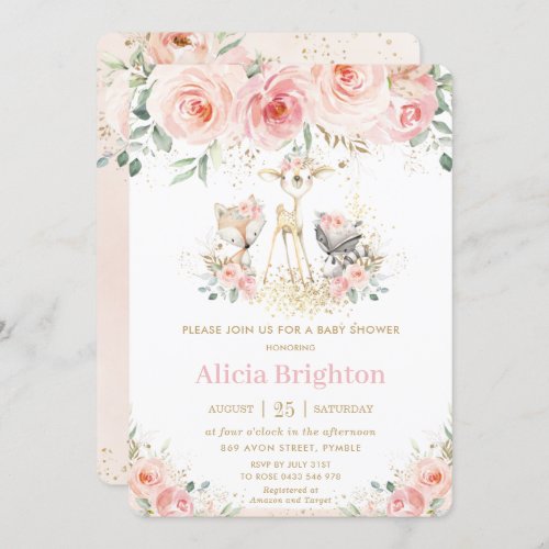 Chic Blush Pink Floral Woodland Girly Baby Shower Invitation