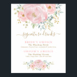 Chic Blush Pink Flowers Wedding Signature Drinks Poster<br><div class="desc">Beautiful botanical wedding signature drinks sign featuring  romantic soft blush pink watercolor peonies and lush green & gold leaves complimented with elegant lettering. Use the template fields to add your details. If you want to change the font style,  colour or text placement,  simply click the "Customize Further" button.</div>