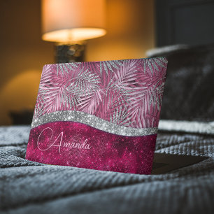 Chic blush pink fuchsia glitter leaves monogram HP laptop skin