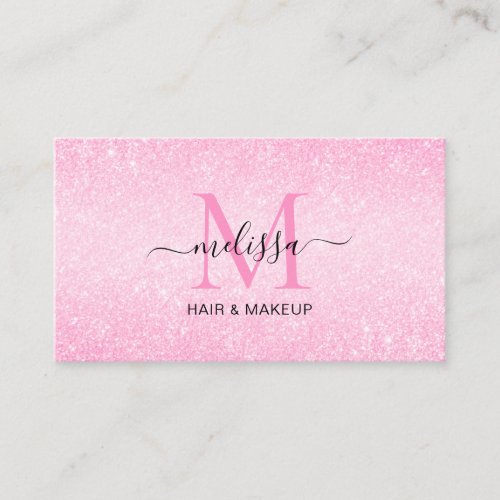 Chic Blush Pink Glitter Monogram Business Card