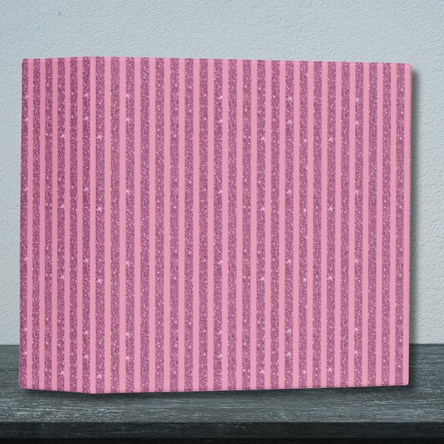 Chic Blush Pink Glitter Style Vertical Stripes 3 Ring Binder (Creator Uploaded)