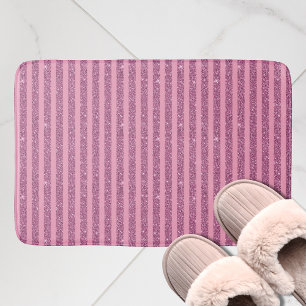Chic Blush Pink Glitter Style Vertical Stripes Bath Mat