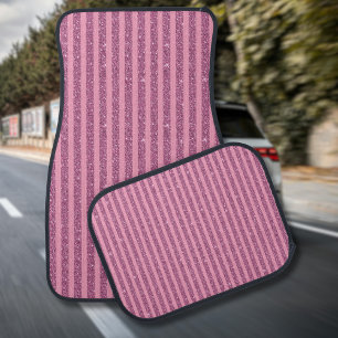 Chic Blush Pink Glitter Style Vertical Stripes Car Floor Mat
