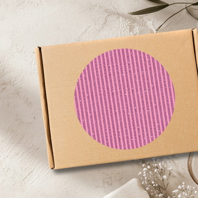 Chic Blush Pink Glitter Style Vertical Stripes Classic Round Sticker (Creator Uploaded)