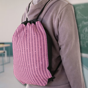 Chic Blush Pink Glitter Style Vertical Stripes Drawstring Bag