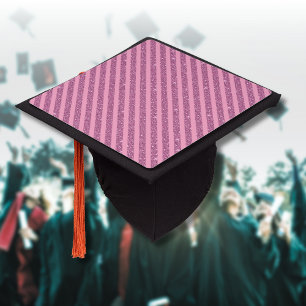 Chic Blush Pink Glitter Style Vertical Stripes Graduation Cap Topper