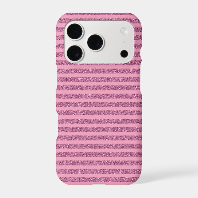 Chic Blush Pink Glitter Style Vertical Stripes iPhone Case (Back)