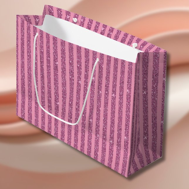 Chic Blush Pink Glitter Style Vertical Stripes Large Gift Bag (Creator Uploaded)